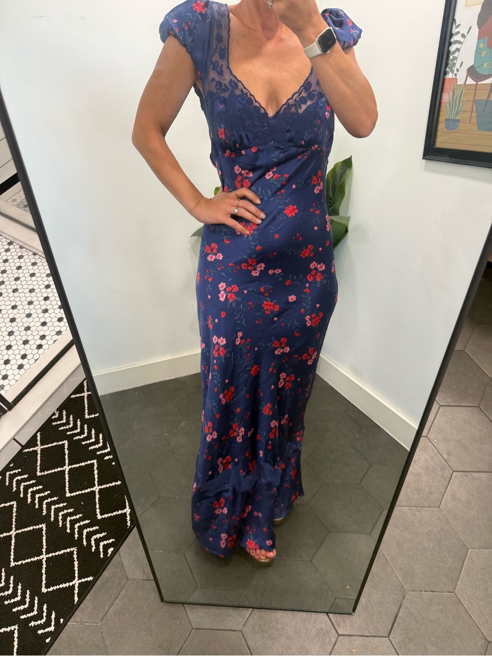 Free People Navy Maxi Dress with Red Floral Print - Picture 2 of 10
